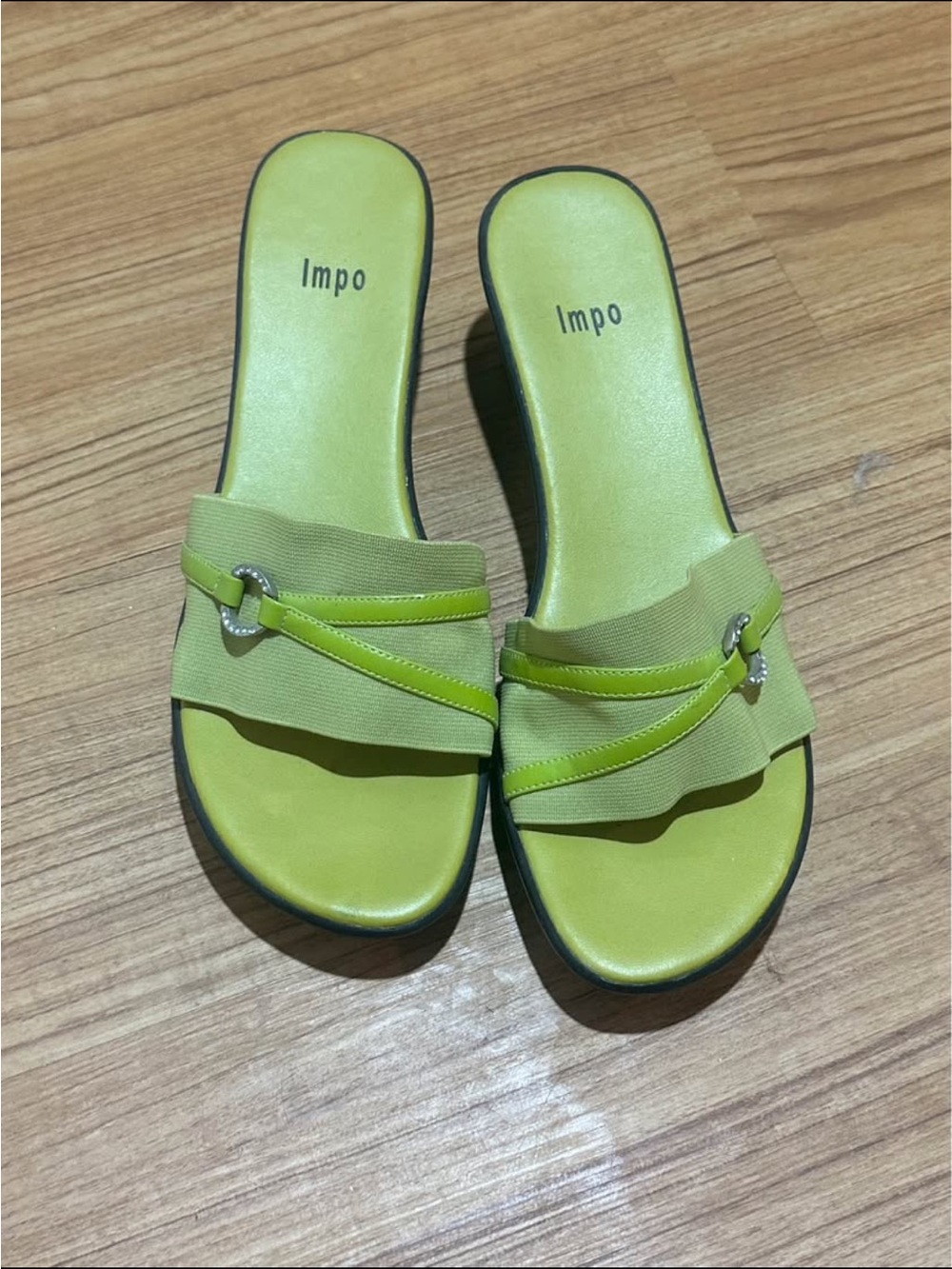 Impo Lime Green Slide Mules with Silver Buckle Accent